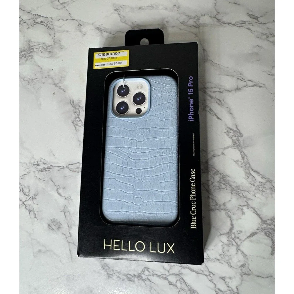 Hello Lux Blue Croc Faux Leather Dual Layer Case for iPhone 15 Pro/17 Pro Max